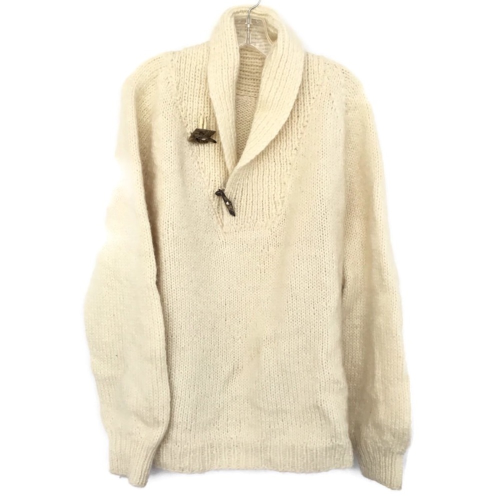 Handmade Men's Wool Pullover Sweater Large Ivory
